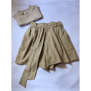 Quần short linen giả váy cột dây