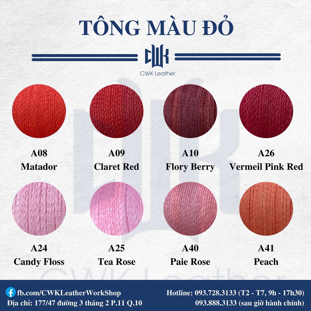 Chỉ sáp 0.65mm may đồ da handmade thắt vòng tay macrame Artisan Soul (tông đỏ hồng và vàng cam)