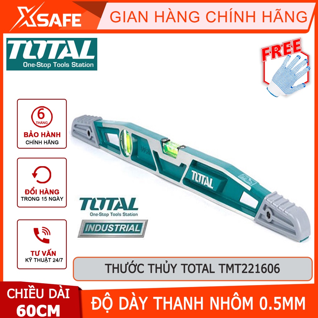 Thước thủy TOTAL TMT221606 Thước nivo gọn nhẹ, chịu lực, chống hư hại tốt, dùng đo độ nghiêng, độ dốc, góc nghiêng