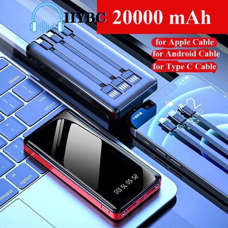 Pin Dự Phòng power bank 20000 Mah Tích Hợp 4 Dây 3 Màu Tiện Dụng Chống Thấm Nước Ốp