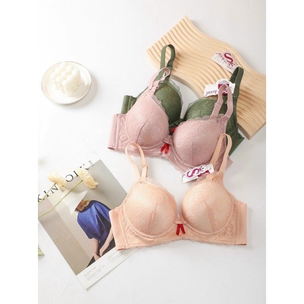 Áo ngực nữ 💕 HTA02 💕 Áo lót ren Thái siêu độn 5cm không gọng quả tròn nâng ngực tự nhiên lót lưới chân ngực