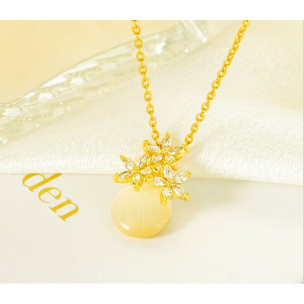 Dây chuyền nữ titan màu vàng hoa pha lê rớt đá siêu đẹp bền màu, hợp thời trang, dễ phối đồ