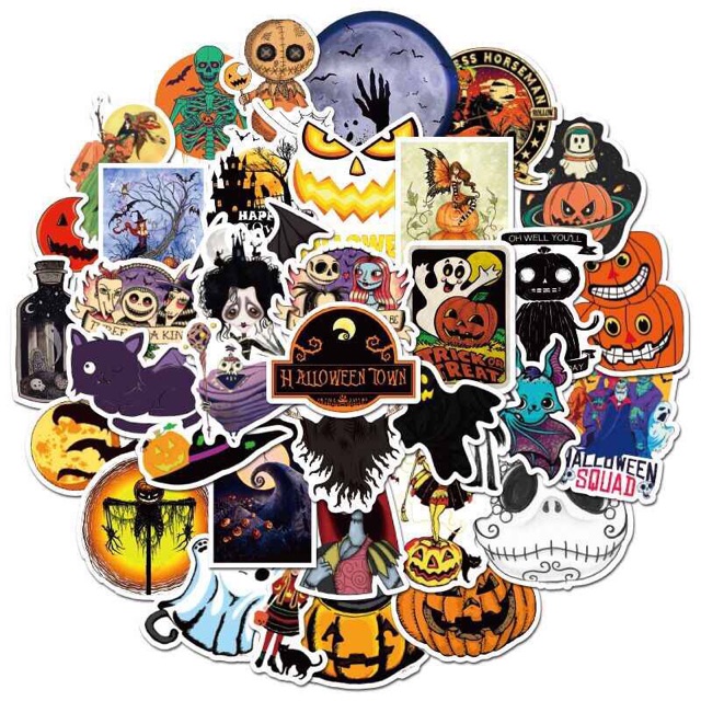 Set 30-5m60 sticker ma quỷ HALOWEEN ép lụa/ hình dán halloween