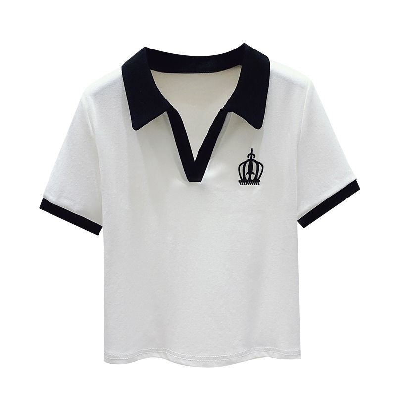 Áo thun polo dáng ngắn cổ V tay ngắn phong cách hè cho nữ