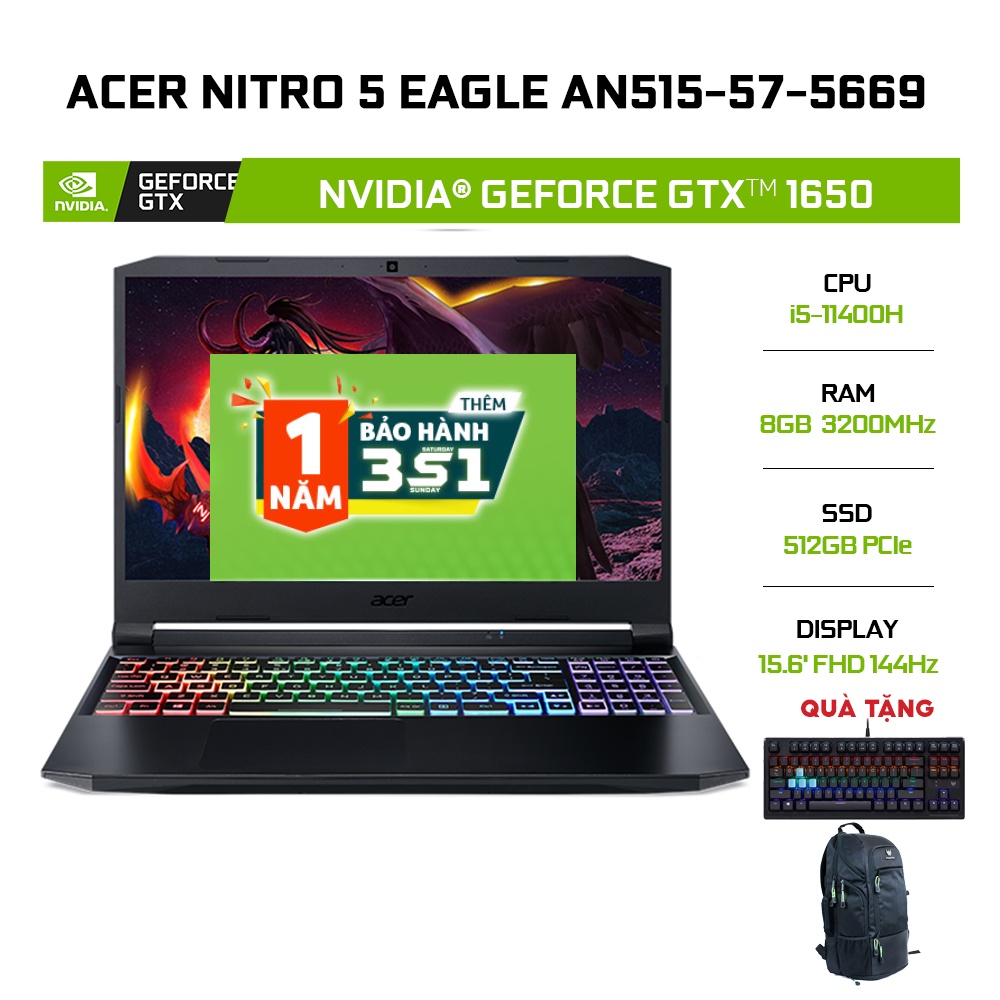 Laptop Acer Nitro 5 Eagle AN515-57-5669 i5-11400H | 8GB | 512GB |GTX 1650 4GB | 15.6' FHD 144Hz | Win 11