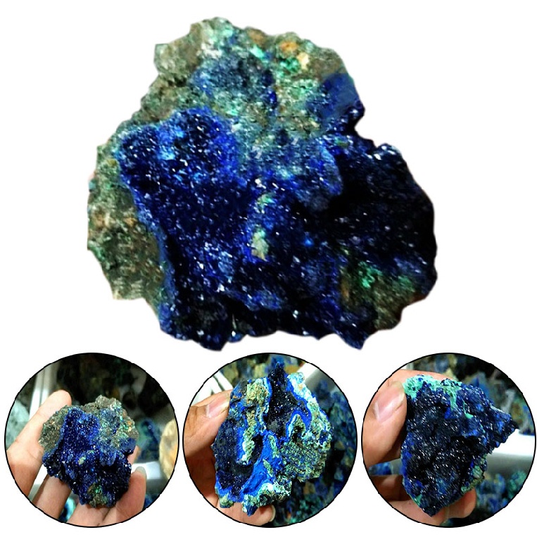 Sulie Natural Azurite Malachite Geode Crystal Mineral Specimen Reiki Healing Raw Stone