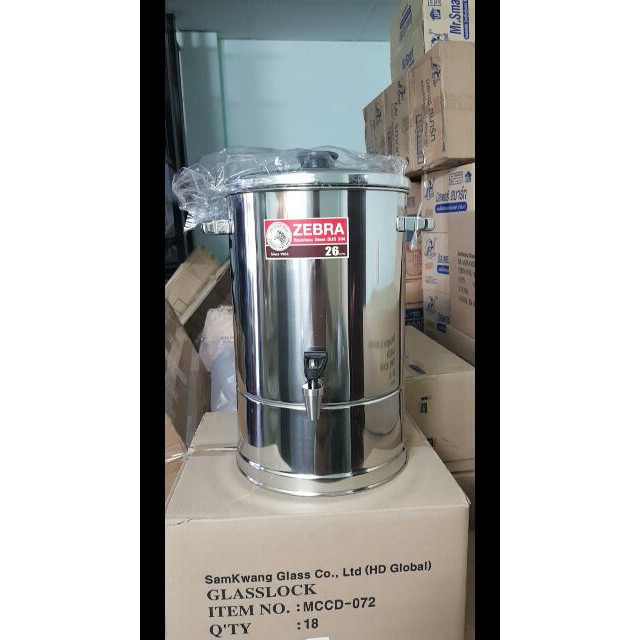 Thùng nước inox 304 Zebra Thái Lan 22cm-8.7L-114022, có vòi gạt