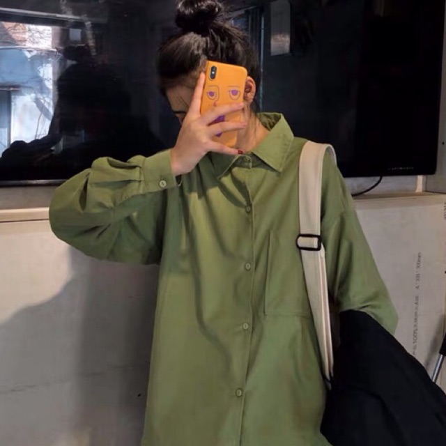 Áo khoác sơ mi kaki tay dài nam nữ unisex form Hàn quốc