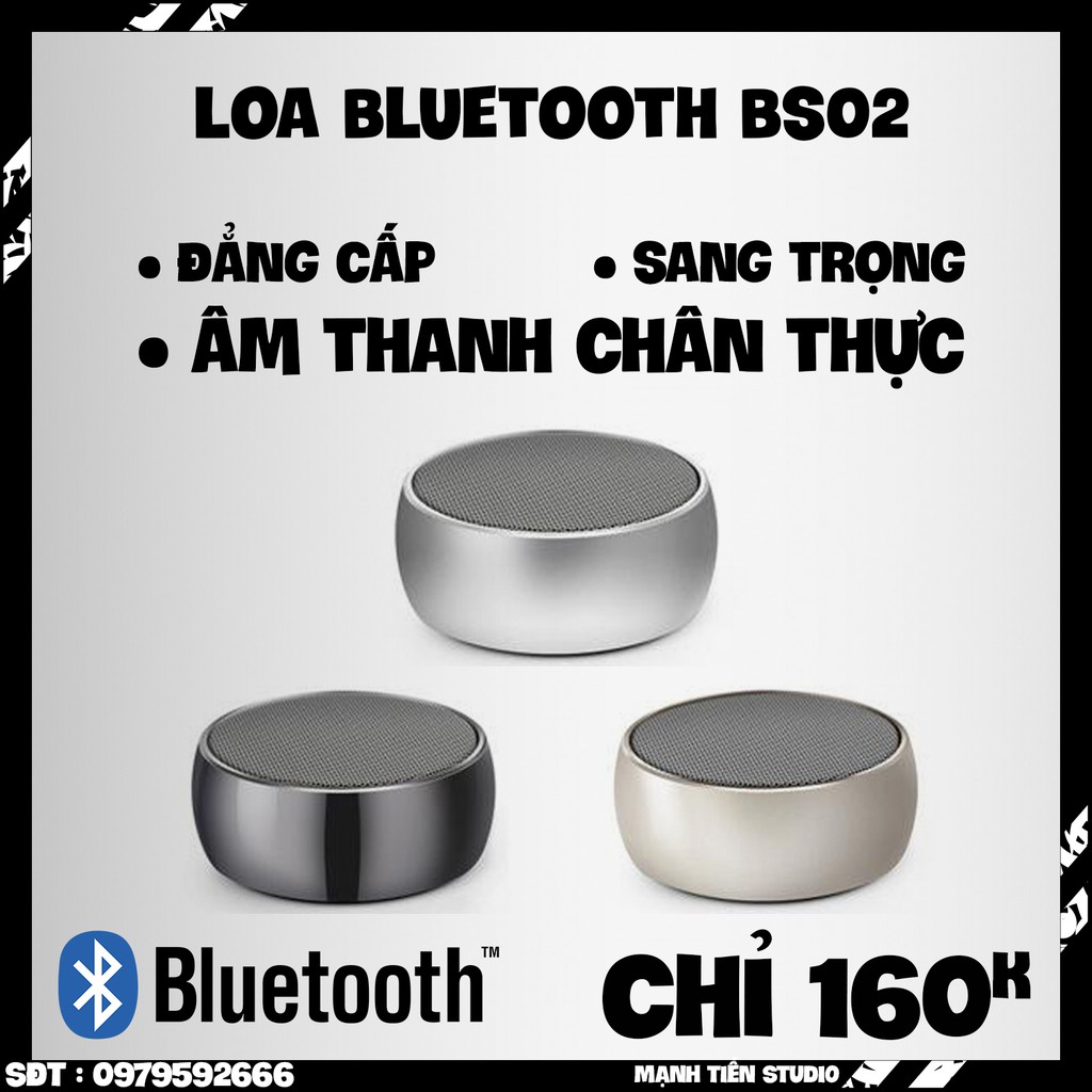 Loa Bluetooth Cầm Tay Mini Bs02, Vỏ Kim Loại, Bass Hay, Có Khe Cắm Thẻ Nhớ, Cổng 3.5