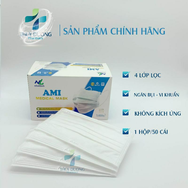 (Giấy kháng khuẩn) Khẩu trang y tế giấy kháng khuẩn 4 lớp AMI màu trắng