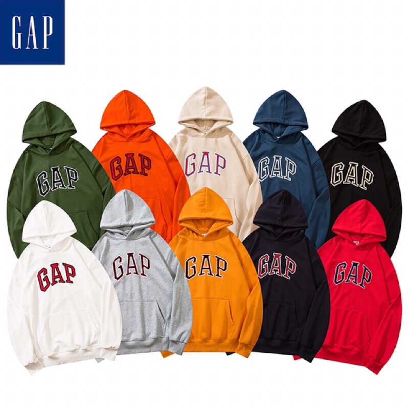 Áo hoddie thêu chữ GAP dáng dài form rộng thời trang