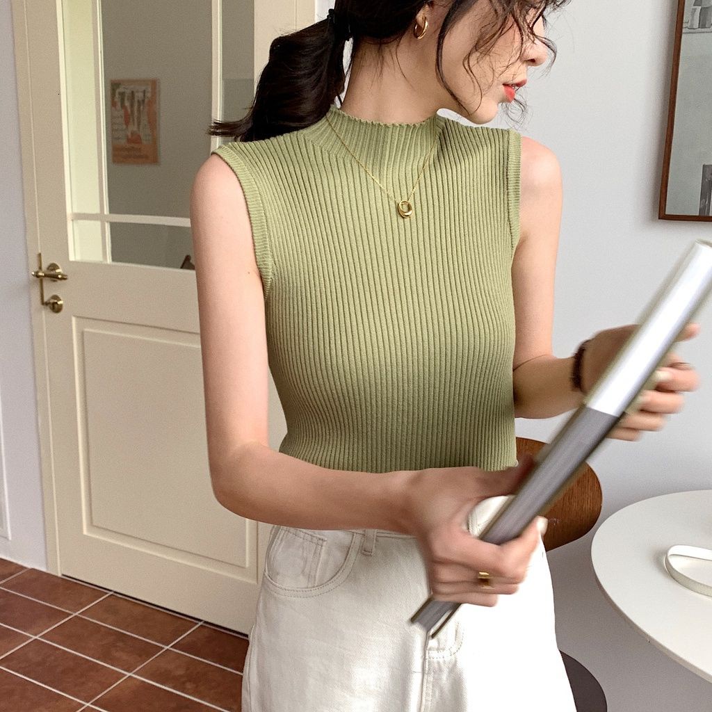 Áo Dệt Kim Sát Nách Màu Sắc Đơn Giản Phong Cách Hàn Quốc