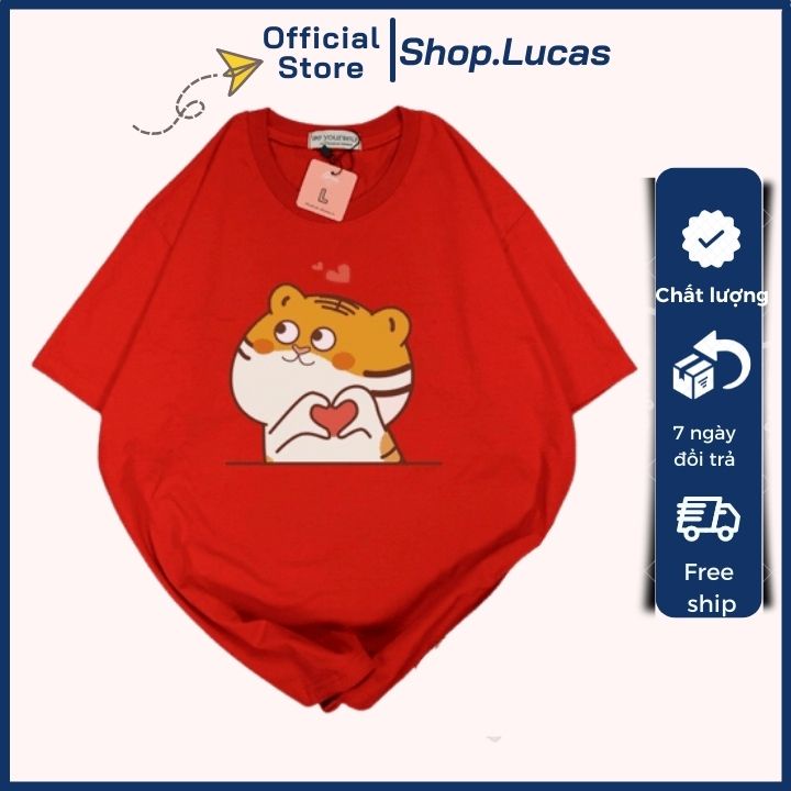 Áo Thun - Áo Phông Unisex Tết in hình con Cọp, con Hổ - Mẫu Cọp thả tim - shop.lucas