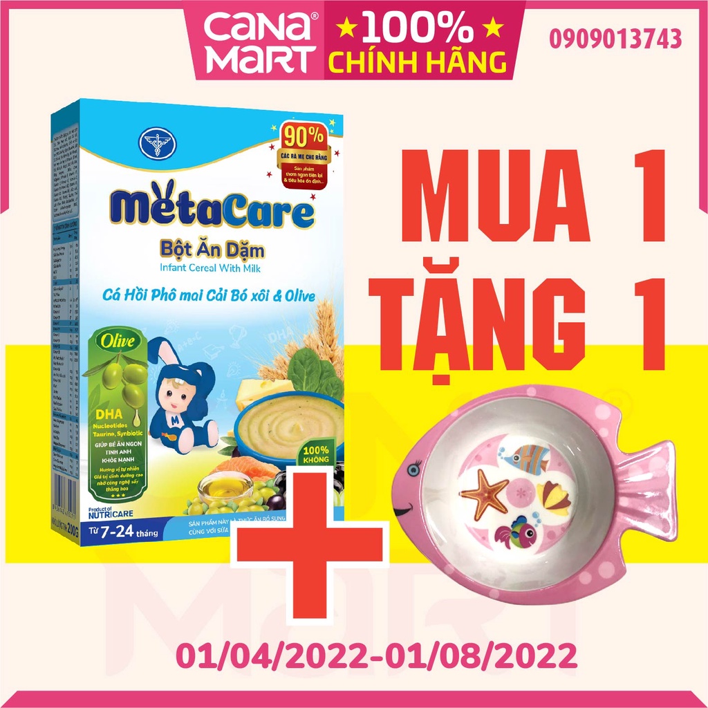 Bột ăn dặm Metacare Cá hồi phô mai cải bó xôi &amp; olive (200g)