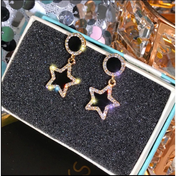 Bông Tai Bạc 925 Kiểu Ngôi Sao Năm Cánh Đính Đá Thời Trang Hàn Quốc