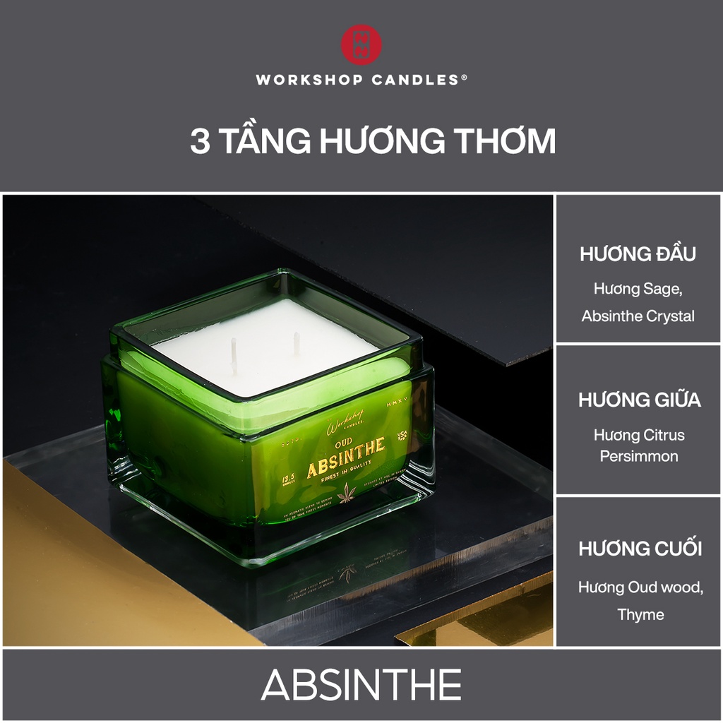 Nến thơm Absinthe Workshop Candles H&amp;H Home 13.5 oz hương gỗ ấm áp