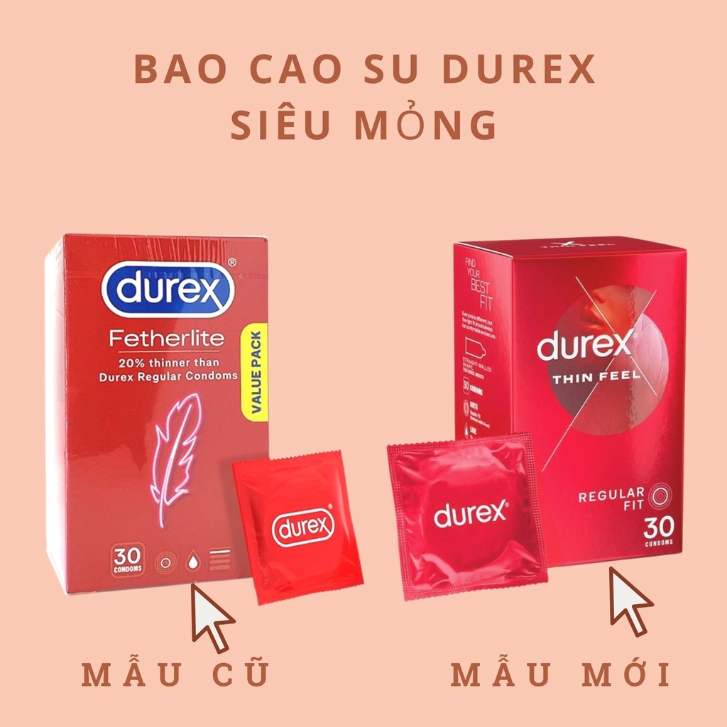 Bao cao su siêu mỏng XuDaStore bao cao su kéo dài thời gian Durex Fetherlite nội địa Úc hộp 30 chiếc