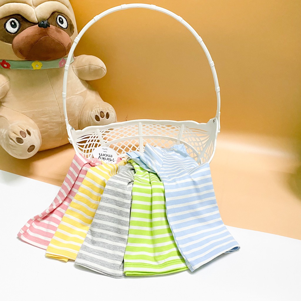 Bộ Ngắn Tay THUN LẠNH MINKY MOM Áo Sọc Quần Trơn Cho Bé TN-TR06