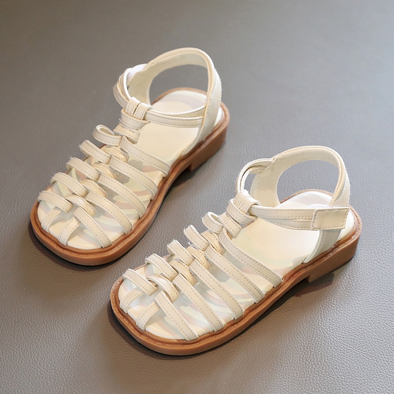 Sandal chiến binh La Mã đế mềm màu trơn chống trượt thời trang cho bé gái 2-16 tuổi