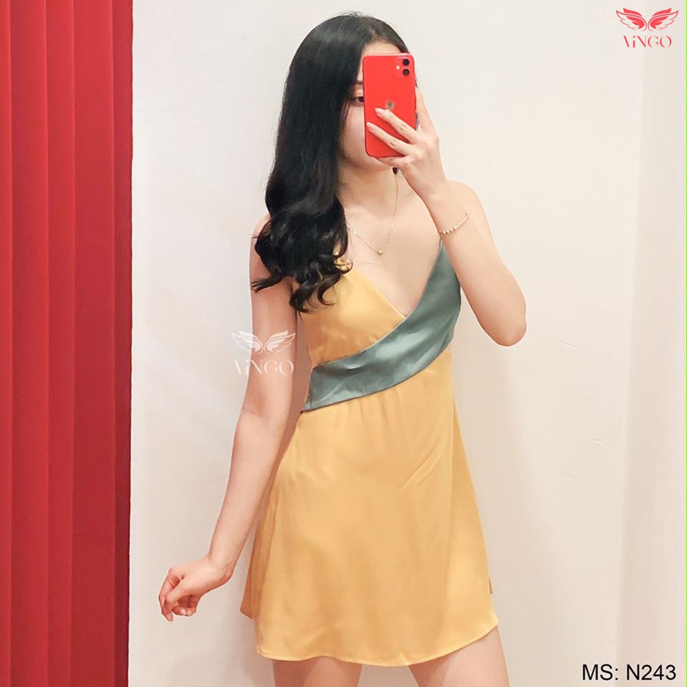 Váy Ngủ Nữ Lụa Pháp 2 Dây Cổ V Gợi Cảm Sexy Vingo N243 VNGO | BigBuy360 - bigbuy360.vn
