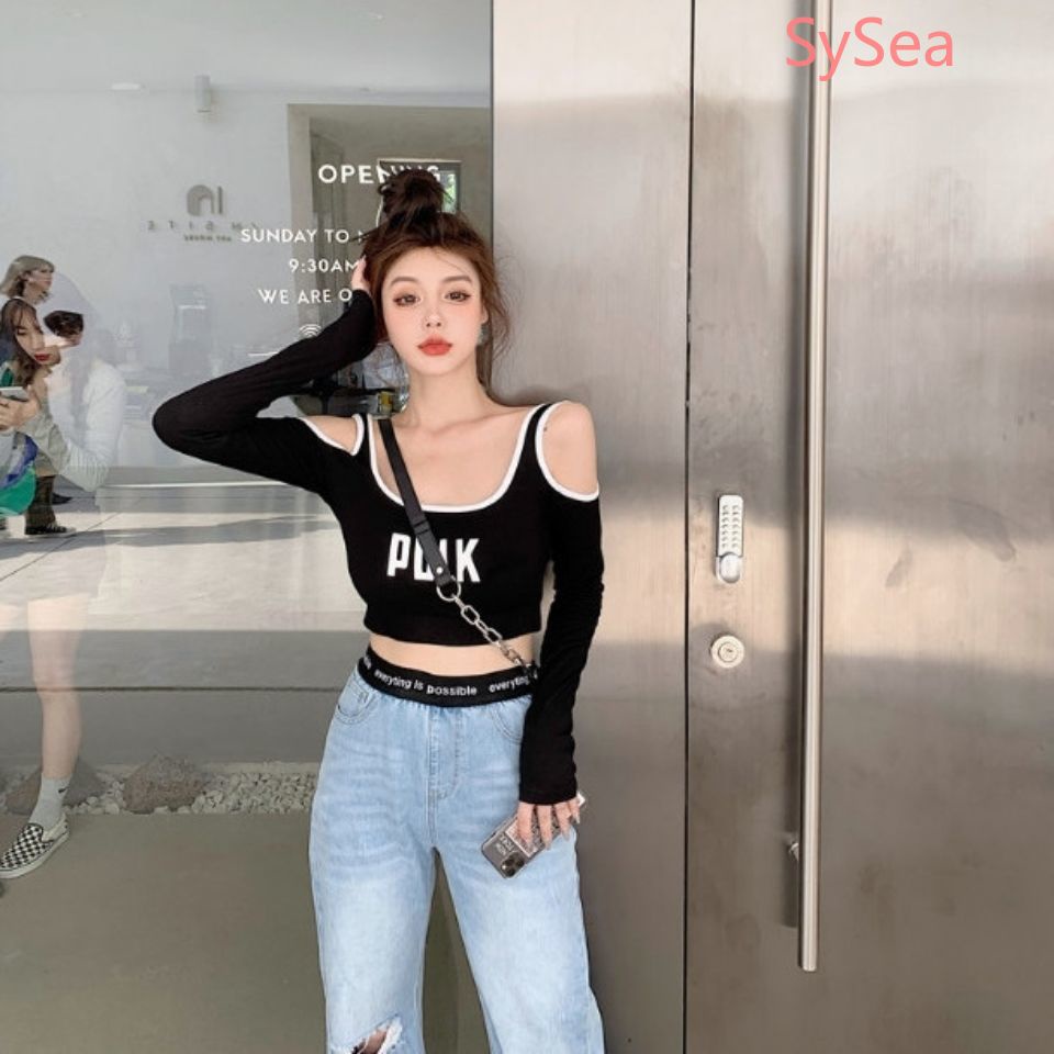 Áo Croptop Thể Thao In Chữ Thời Trang Mùa Thu Quyến Rũ Cho Nữ