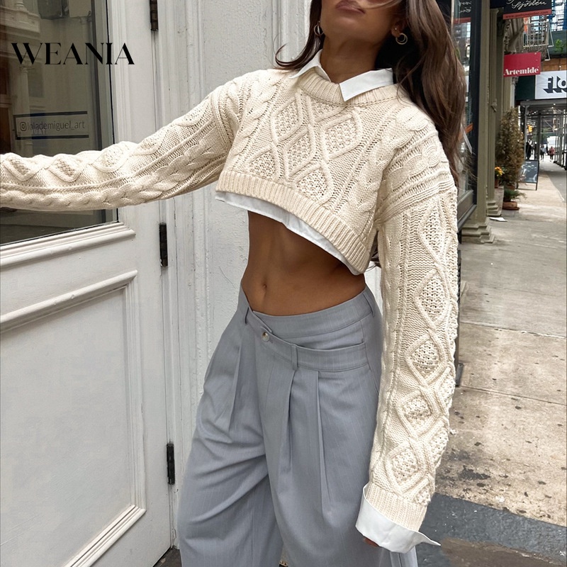 Áo Sweater Dệt Kim Tay Dài Dáng Rộng Cổ Tròn Thời Trang Mùa Thu Cho Nữ