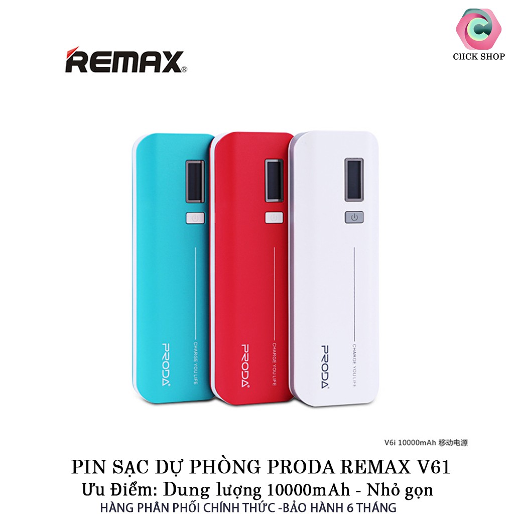 Pin sạc dự phòng Remax Proda V6i JANE Series PowerBox 10000mAh - Sạc dự phòng v61 có đèn led báo phân trăm pin