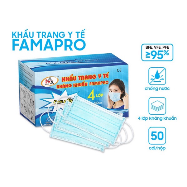 Khẩu trang y tế kháng khuẩn 4 lớp cao cấp FAMAPRO MAX, hộp 40 cái chính hãng công ty Nam Anh