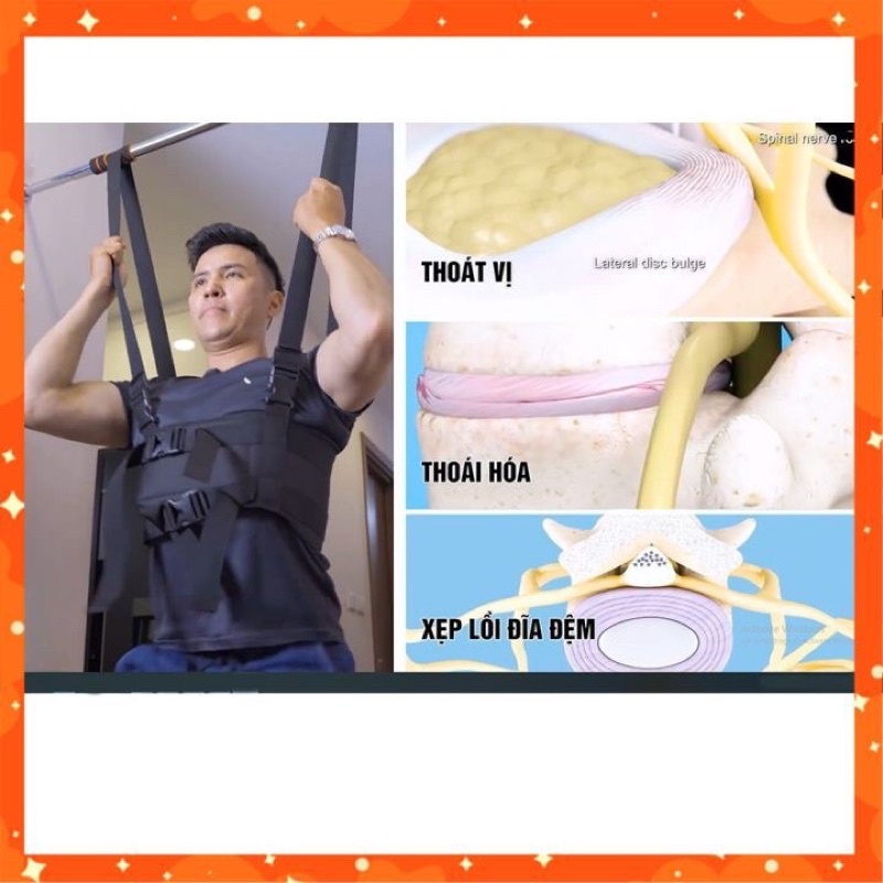 Đai Kéo giãn Cột Sống Lưng Treo Xà An Cốt Nam - Mẫu Mới Cải Tiến - Móc Sắt Chắc Chắn - Có Đệm Nách- Tặng 12 Miếng Dán