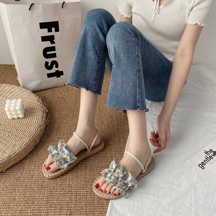 Fashion Round Head Double Belt Low Heel Flat Sandals for Women