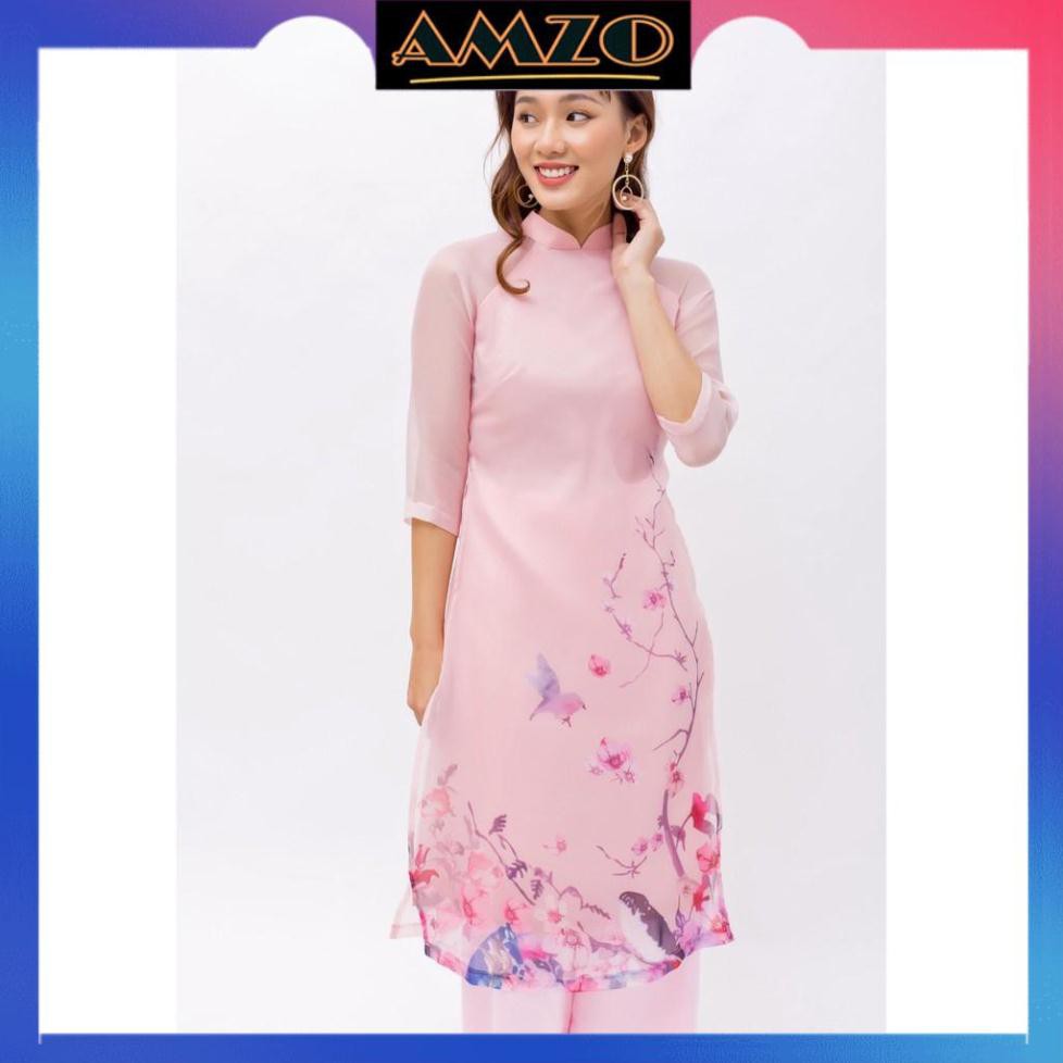 Áo Dài Nữ 4 Tà, Áo Dài Cách Tân Màu Hồng Họa Tiết Hoa Chất Voan Tơ Lót Lụa Cao Cấp,Hàng Thiết Kế Form Dáng Chuẩn. | BigBuy360 - bigbuy360.vn