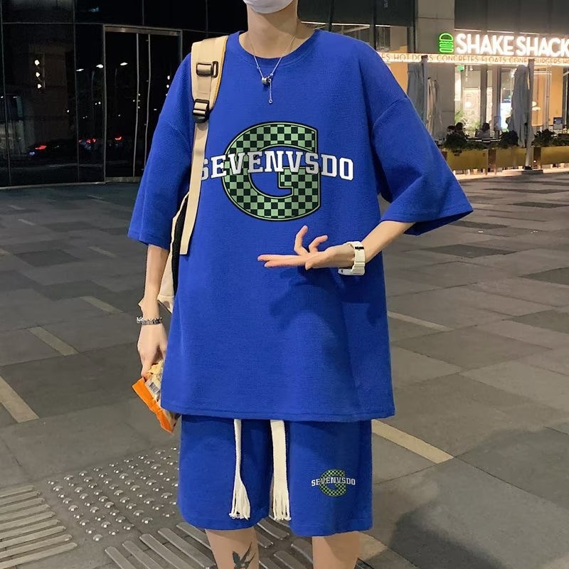 Bộ Đồ Thể Thao Áo Thun Cổ Tròn In Chữ G Phối Quần Short Dây Rút Thời Trang Mùa Hè Cho Nam Bộ thể thao mùa hè nam