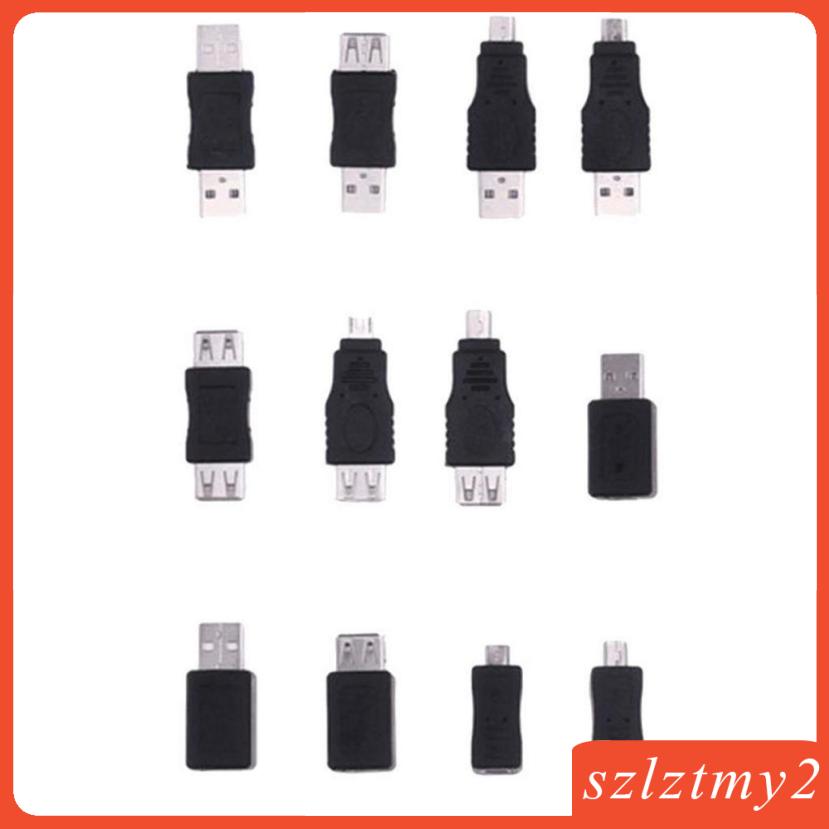 Set 12 Đầu Chuyển Đổi Otg Usb 2.0 A Male Sang Female Micro-B Mini-B | BigBuy360 - bigbuy360.vn