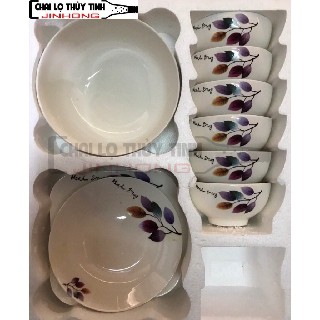 BỘ BÁT ĂN CƠM 11 MÓN IN HÌNH LÁ MS01