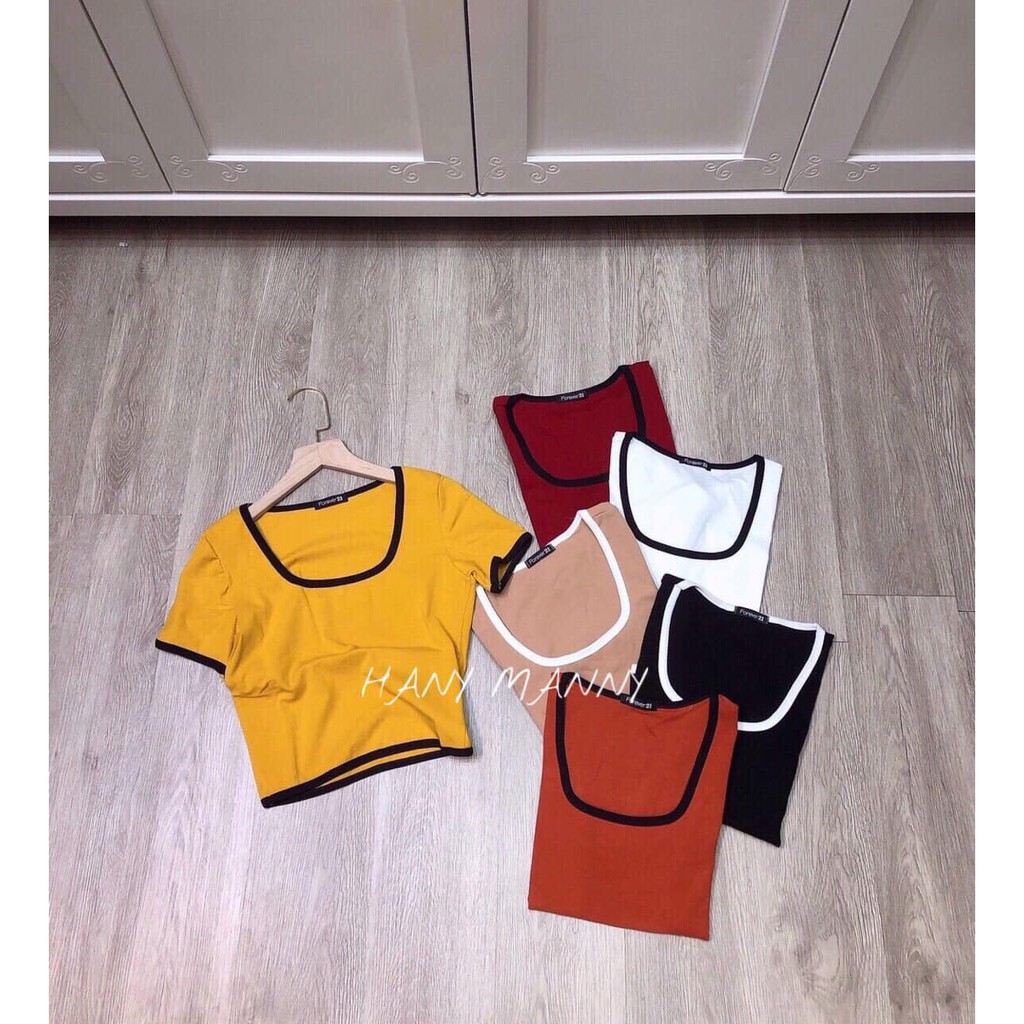 Áo croptop xinh viền cổ vuông chất đẹp