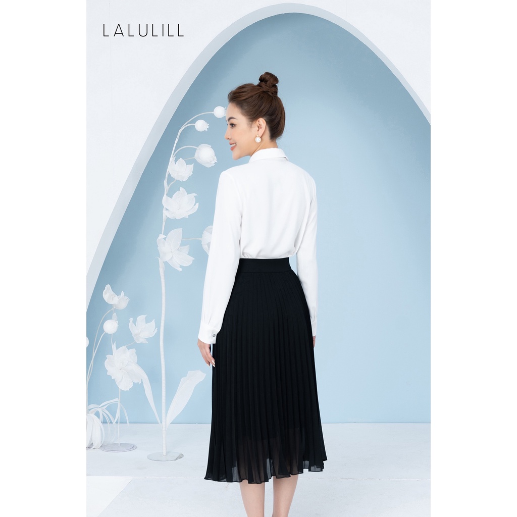 LALULILL - Chân váy dập li rẻ quạt chiffon đen