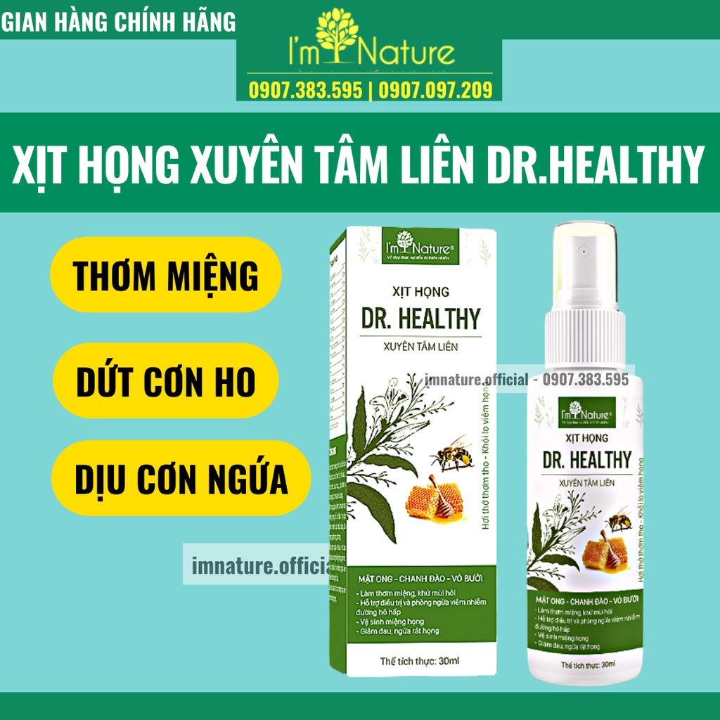 Xịt Họng Xuyên Tâm Liên Thơm Miệng Giảm Ho Ngứa Cổ Khử Mùi Hôi Miệng Dr.Healthy - Chai 30ml I’m Nature