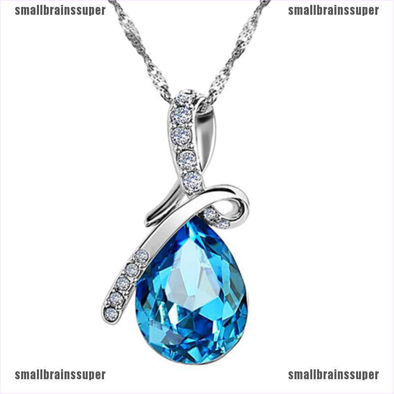 Dây Chuyền Mặt Đá Zircon Xanh Hình Giọt Nước Thời Trang