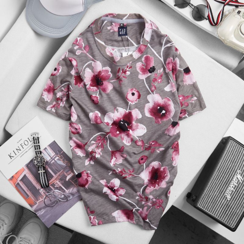 Áo thun nam cổ tròn cotton hoa văn thoáng