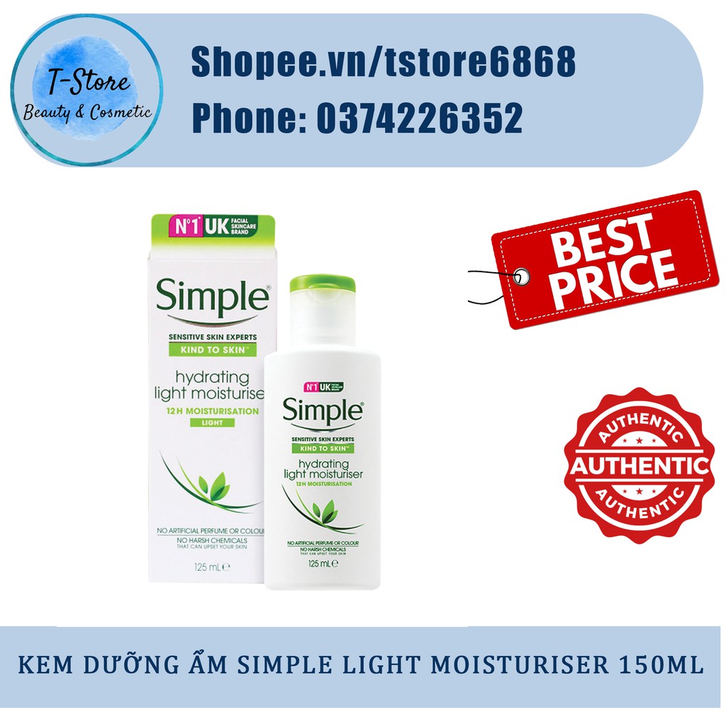 Kem Dưỡng Ẩm Simple Kind To Skin Hydrating Light Moisteriser 125ml