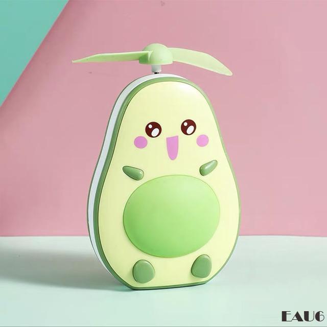 Quạt mini hình trái bơ , trái đào dễ thương có đèn LED đa năng E6