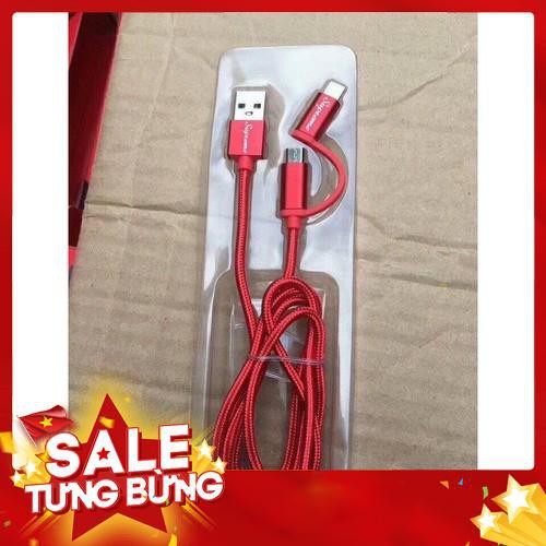 CÁP DÙ ĐỎ SUPREME SẠC NHANH CHIA 2 ĐẦU ANDROID & IPHONE ( BẢO HÀNH 3 THÁNG )