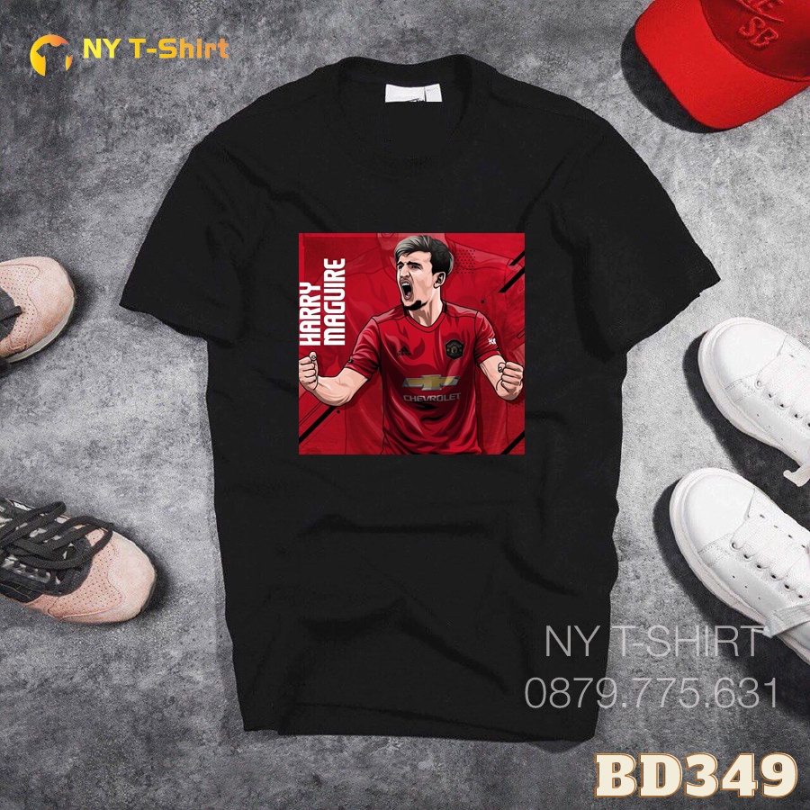 Áo Thun Hình Harry Maguire MU Mã BD347 - 353 - Áo Màu Đen Tay Ngắn, In Hình Cầu Thủ Bóng Đá