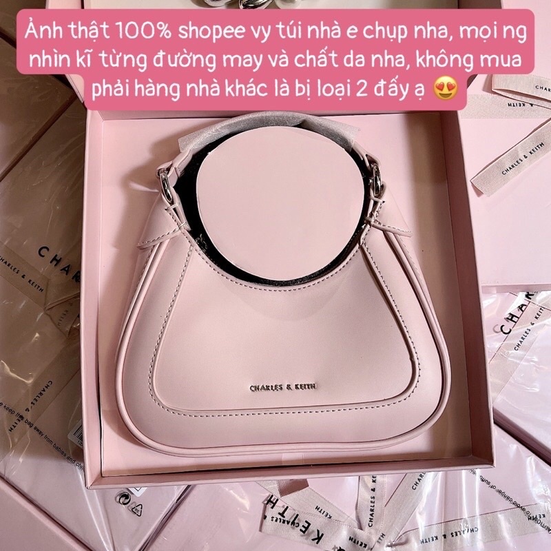 Túi CNK Dáng Bầu Đeo Vai Màu Hồng Baby Kèm Chuỗi Ngọc FullBox