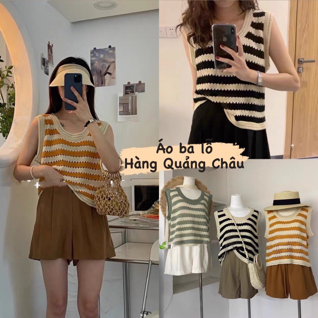 Áo sát nách len móc kẻ ngang ulzzang, Áo ba lỗ mongtoghi