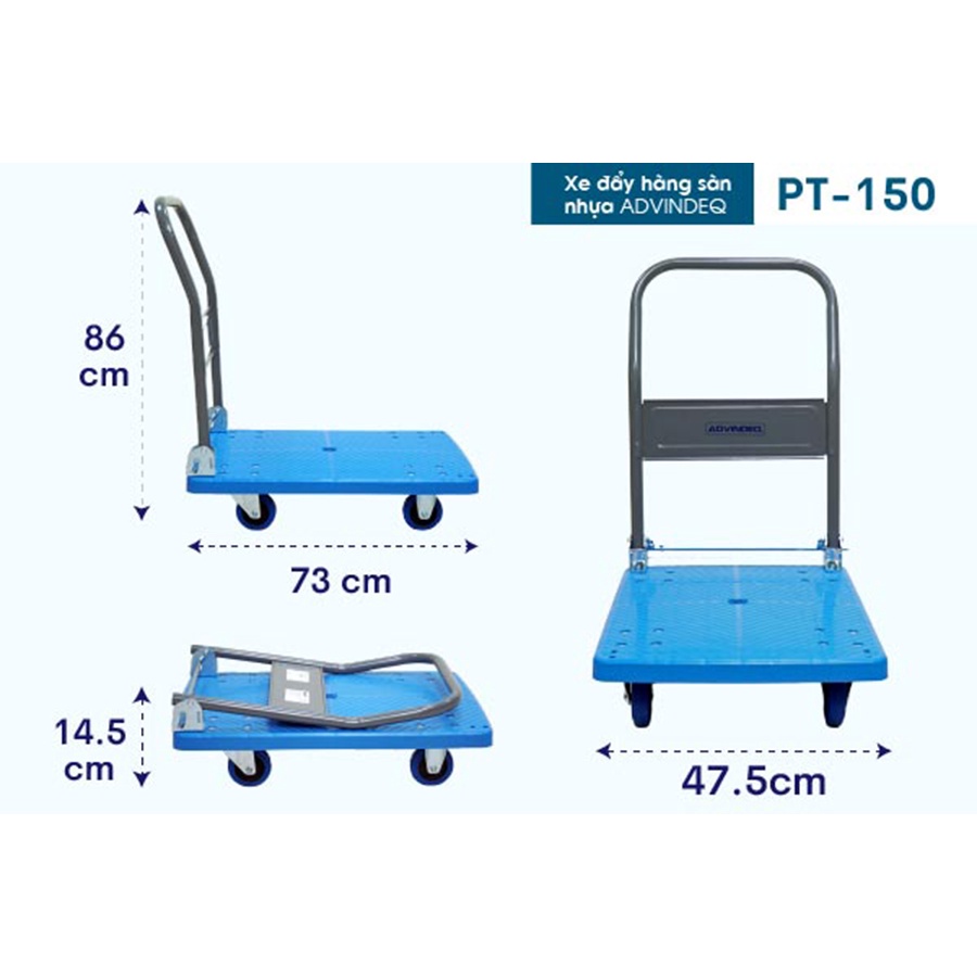 Xe đẩy hàng 4 bánh gấp gọn 170kg Nhập Khẩu ADVINDEQ, bánh cao su chống ồn, xe kéo hàng gấp gọn đa năng giá rẻ