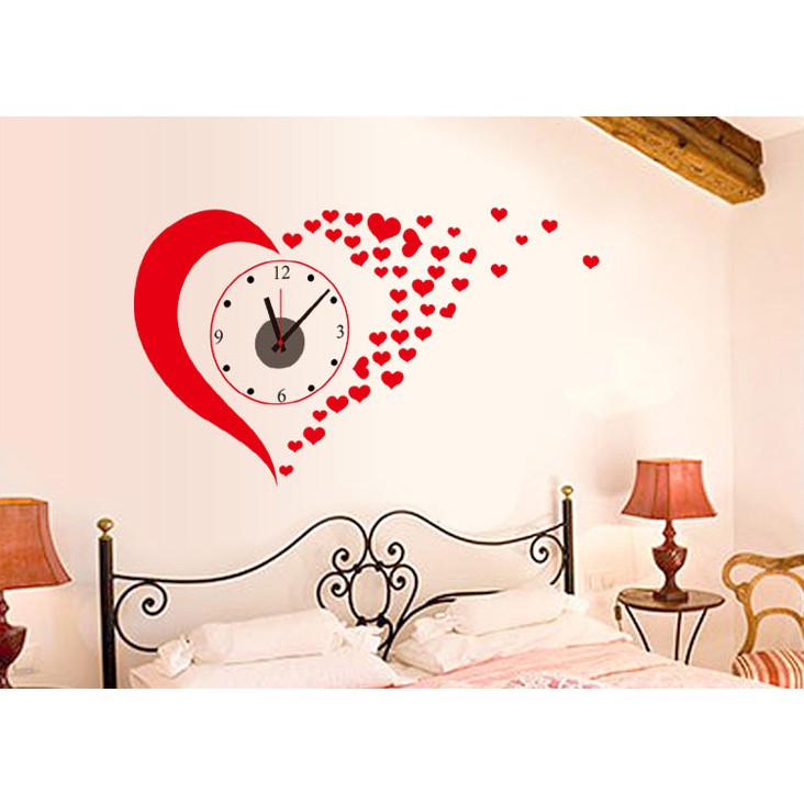 Decal trang trí tường kèm Đông Hồ dán tường hình Trái Tim ( cao cấp )