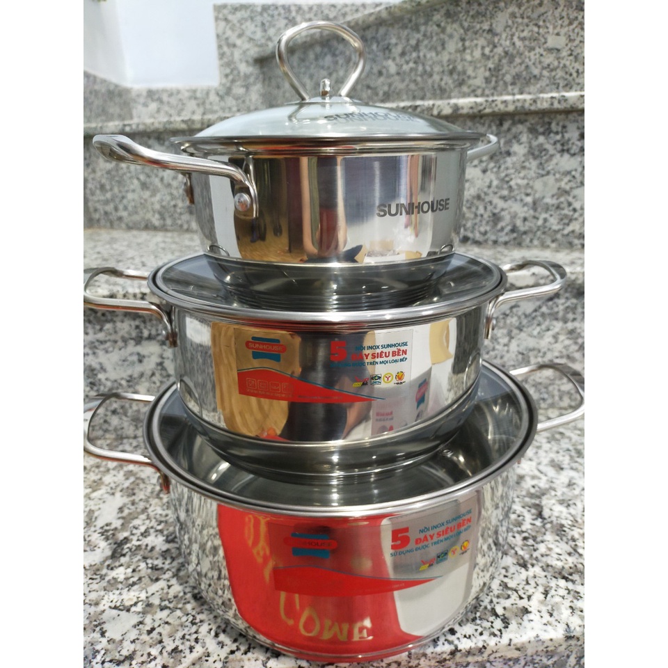 Bộ nồi inox 5 đáy dày, bền, đẹp- SHD788 SUNHOUSE - NHABEPVUI1976