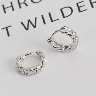 Khuyên tai bạc TLEE mắt xích dày cá tính TLEE JEWELRY B0346