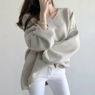 [Hàng order]Áo len cổ V Hàn Quốc form rộng